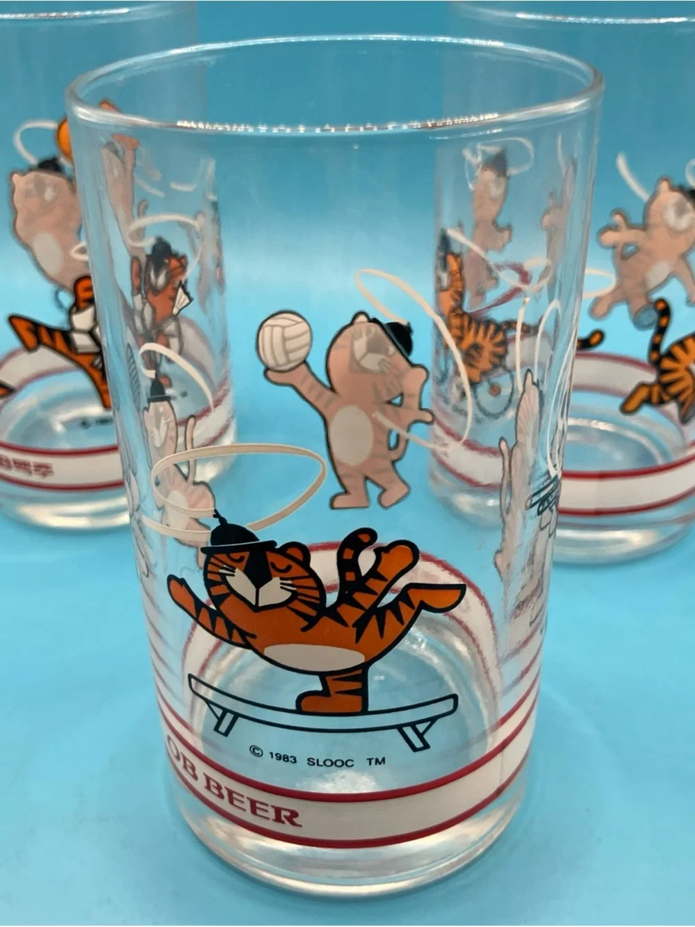 1983 Korean OB Beer Seoul Olympic Mascot Glasses 3